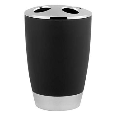 Imagem de POCREATION Conjunto de Terno de Banheiro de 4 Unidades, Porta Escova de Dentes, Dispensador de Sabonete, Copo de Lavar Louça, Com Ralo e Design Ergonômico, para Organização e Armazenamento (BLACK)