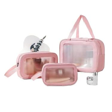 Imagem de Necessaire Transparente de Viagem Kit 3 Peças – Bolsa Portátil para Cosméticos, Maquiagem e Higiene Pessoal(Cor aleatória)