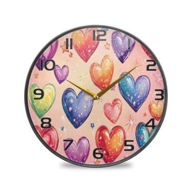 Imagem de YETTASBIN Relógio de parede acrílico com corações estilo desenho animado - Silencioso, sem tique-taque, operado por bateria, relógio redondo decorativo criativo para cozinha, sala de estar, banheiro