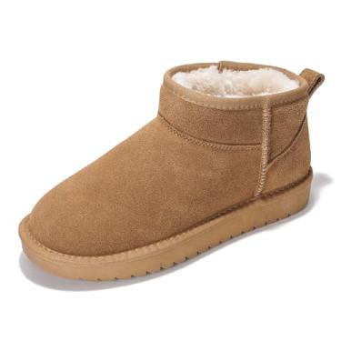 Imagem de Project Cloud Botas femininas de cano curto 100% de couro genuíno – Resistente à água com palmilha de espuma viscoelástica – Botas femininas modernas e confortáveis (hippy), Camurça de trigo, 35