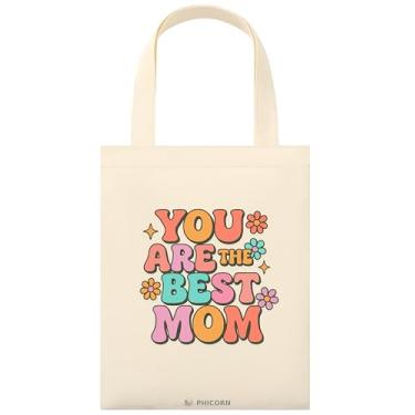 Imagem de Phicorn Sacolas pequenas de algodão, 23 cm x 28 cm, sacolas de lona reutilizáveis lisas e impressas para artesanato DIY, uso diário e presentes de férias (Print Mom - You Are the Best)
