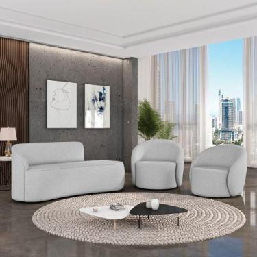 Imagem de Sofá 3 Lugares Orgânico 160cm Morgan E 2 Poltronas Lua Linho Cinza - D