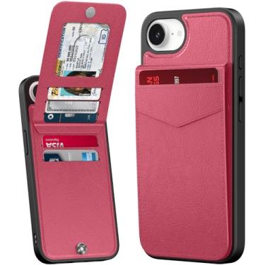 Imagem de Bemal Capa carteira para iPhone 16e, suporte embutido para 6 cartões, bloqueio RFID, suporte de couro PU, fecho magnético, capa de telefone durável à prova de choque para mulheres e homens, rosa