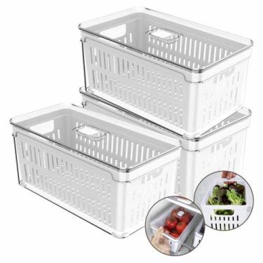 Imagem de Kit 3 Organizador Geladeira Tampa Acrílico Drenagem 5 L Ou