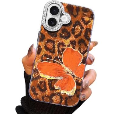 Imagem de I-MGAE-IN-AR Capa compacta para iPhone 16 Plus com design de borboleta, moldura de proteção de lente de câmera de diamante 3D, capa protetora de TPU macia e macia à prova de choque para mulheres