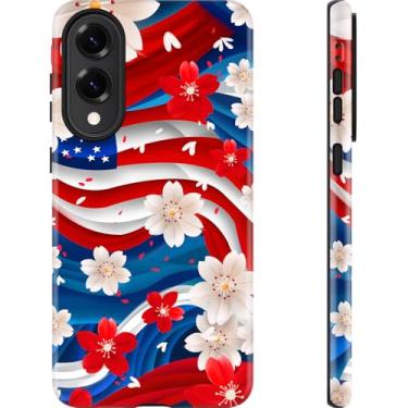 Imagem de Esdot Capa para Samsung Galaxy S25 Edge, capa feminina floral com bandeira americana estética, compatível com Magsafe, capa protetora de silicone fina retrô moderna exclusiva retrô ocidental para