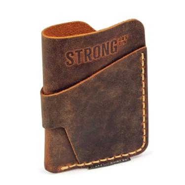 Imagem de Carteira Cristã Artesanal de Couro Genuíno com Estampa "Forte" Joshua 1:9 – Carteiras Cristãs Minimalistas para Homens — Bolso Frontal Carteira Masculina Gravada — Ideia de Presente Religioso (Fina)