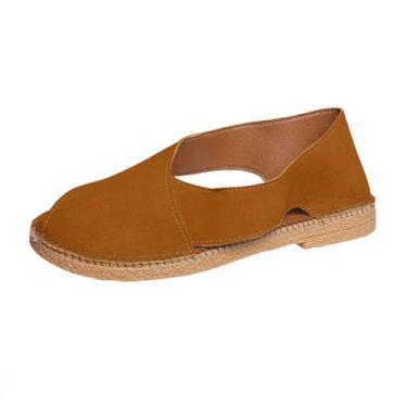 Imagem de Sandálias femininas estilo francês, salto plano, vazadas, fechadas nas costas, 2 cm, sola de verão, casual, praia, calçado, Marrom, 36