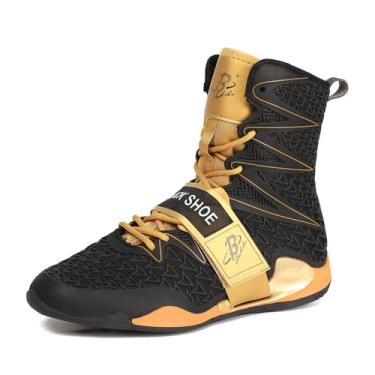 Imagem de B LUCK SHOE Tênis de boxe masculino de cano alto para academia, luta e treinamento esportivo LS308, Dourado, 37