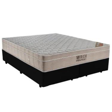 Imagem de Cama Box Queen Bipartido Sintético + Colchão Ortobom Airtech Molas Ens