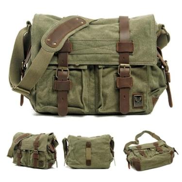 Imagem de Bolsa Messenger de Couro Genuíno Vintage e Lona Transversal Grande Ombro para Notebook Caminhadas Acampamentos Viagens