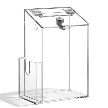 Imagem de Juexica Caixa de sugestões de acrílico com fechadura transparente caixa de doação com compartimentos 17,3 cm x 9,9 cm x 25,1 cm caixas de coleção montáveis na parede, cédula, oração, voto, caridade