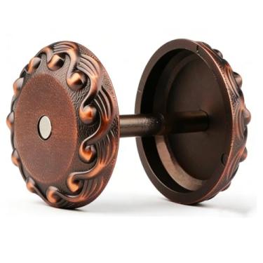 Imagem de Placa de cobertura de porta de liga de zinco onda redonda 6 cm de diâmetro com parafusos para decoração de enchimento de furos (cobre)