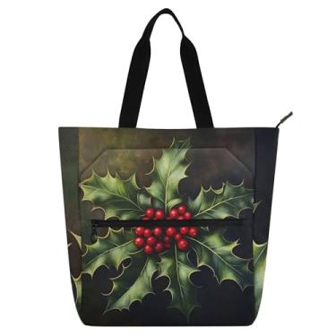 Imagem de GAIGEO Bolsa feminina de Natal com zíper de lona para trabalho com zíper bolsa de praia feminina infantil com compartimentos