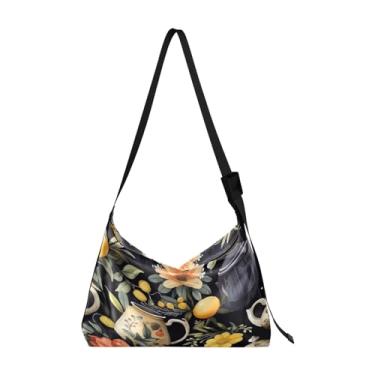Imagem de Bolsa tiracolo de couro aquarela árvore e estrelas, bolsa com zíper e bolsos, bolsa Hobo transversal para mulheres, Bules e flores em cinza escuro-3, One Size