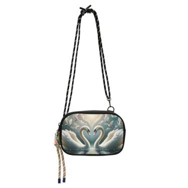 Imagem de TSENQUE Cute Swans Love Valentines Bolsa feminina transversal pequena carteira para celular bolsa de viagem sobre o ombro pochete