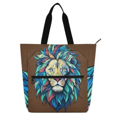 Imagem de Sacola colorida marrom leão para mulheres, trabalho, lona, escola, com zíper, bolsas fofas, para amantes de livros, presentes