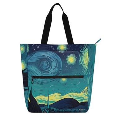 Imagem de GAIGEO Céu noturno estrelado com zíper para mulheres, crianças, professores, escola, trabalho, viagem, bolsa de lona reutilizável