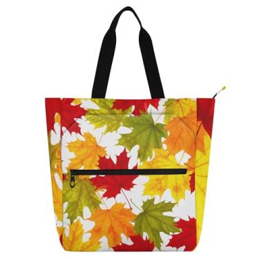 Imagem de GAIGEO Bolsa de trabalho de outono colorida com folhas de bordo para mulheres, bolsa de lona para professores universitários, escola, bolsa com compartimentos