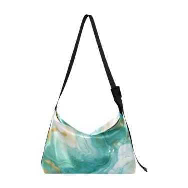 Imagem de Bolsa tiracolo de couro com redemoinhos dourados e azul-petróleo, bolsa tiracolo masculina de couro, bolsa Hobo, Redemoinhos dourados e azul-petróleo - 3, One Size