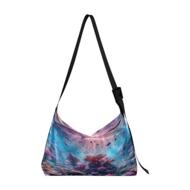 Imagem de Bolsa de ombro Hobo para sorvete e picolés aquarela, bolsa de ombro de couro, bolsa tiracolo masculina de couro, Mundo subaquático bonito e colorido, One Size