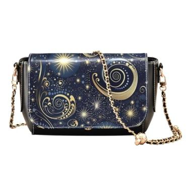 Imagem de Bolsas de ombro femininas com água-viva azul no oceano com luzes neon bolsa tiracolo de couro, bolsas transversais de couro para mulheres, Natal azul e ouro 2, One Size