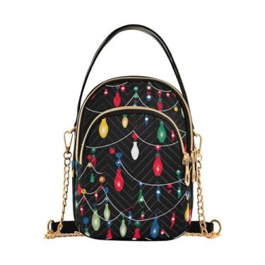 Imagem de Bolsa listrada laranja xadrez com alça transversal, bolsa tiracolo feminina, bolsa transversal moderna, Luzes de Natal com Pom-1, One Size