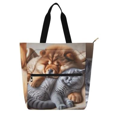 Imagem de Bolsa de trabalho feminina Chow Chow Chow Dog Cute Cat Canvas Beach Book Bag Zipper Utility Kids Handbags Book Lovers Gifts