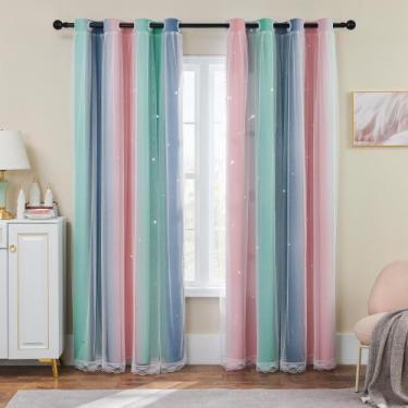 Imagem de Cortinas XiDi Rainbow Rosa Verde Cinza para quarto 132x244cm