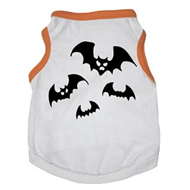 Imagem de Petitebella Pet Supply Camiseta Halloween morcego preto laranja branco algodão vestido para cães (PP)