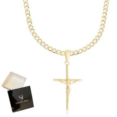 Imagem de Colar Masculino Com pingente Crucifixo Não Perde A Cor Com Banho A Ouro 24K
