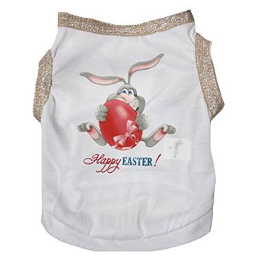 Imagem de Petitebella Camisa de cachorro coelho ovo feliz Páscoa filhote (branco/bege bainha, GG)