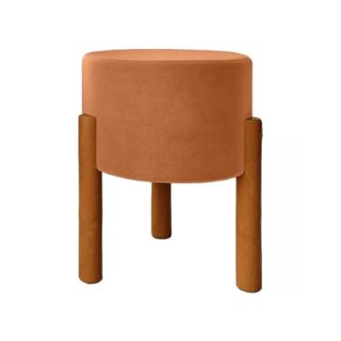 Imagem de Puff Decorativo Redondo com Pés em Madeira Maciça – Puff Multiuso para Sala e Quarto, Design Moderno, até 120kg(Terracota)