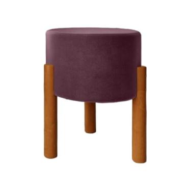 Imagem de Puff Decorativo Redondo com Pés em Madeira Maciça – Puff Multiuso para Sala e Quarto, Design Moderno, até 120kg(Vinho Veludo)