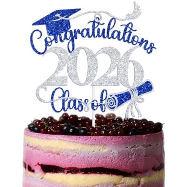 Imagem de Congratulations Class of 2026 Cake Topper, Congrats Grad 2026 Decorations, You Did it, Congrats PhD/MBA/EdD/Master Grad Decoration Supplies Blue & Silver Glitter