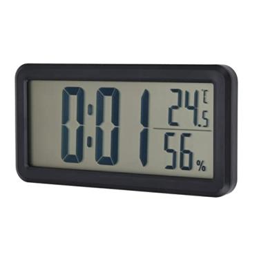 Imagem de Acouto Relógio de Parede Digital Com Display Grande - Despertador Digital Portátil Preto Temperatura Umidade Montado na Parede LCD Relógio Dormitório Desktop - Operado por Bateria