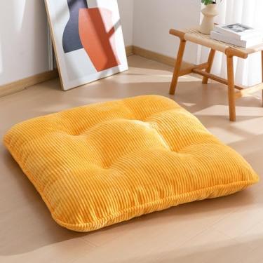 Imagem de Almofada de chão lavável de 89 cm para adultos, almofada de meditação, assento quadrado extra grande, capa de veludo cotelê tufado removível, para sala de estar ou ioga, laranja, lavável na máquina