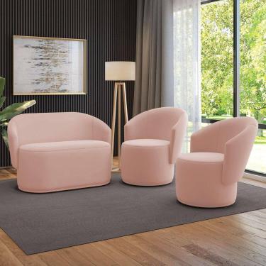 Imagem de Sofá Namoradeira E 2 Poltronas Orgânica Para Sala Malu Veludo M11 - D`rossi Rose