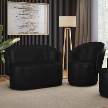 Imagem de Sofá Namoradeira E Poltrona Orgânica Para Sala Malu Sintético Pu M11 - D`rossi Preto