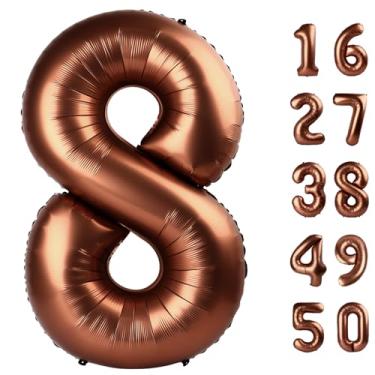 Imagem de Balões de chocolate gigante marrom escuro de 101 cm, número 8 anos, 18, 28 anos, 8 balões para homens, mulheres, artigos de decoração de festa de 80 anos