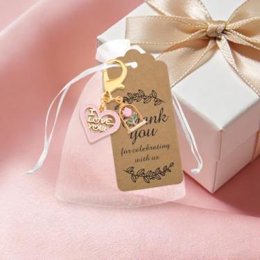 Imagem de Chaveiro de coração rosa com bolsas e etiquetas de agradecimento, presentes para casamento, lembrancinhas de chá de panela, lembranças fofas de festa dos namorados, para convidados, chaveiros florais