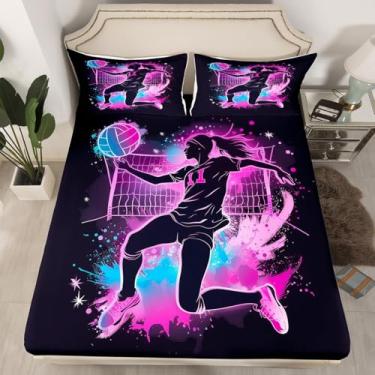 Imagem de Erosebridal Jogo de lençol solteiro esportivo de vôlei, para meninos e meninas, presente de aniversário, roxo, com estampa tie dye