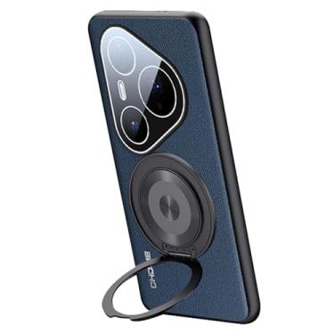 Imagem de LTLMYDAM Capa fina para Huawei Pura 80 Ultra/80 Pro/80Pro+/80, suporte de anel traseiro com textura de lichia proteção de lente capa de couro empresarial, azul, 80 Pro+