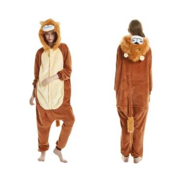 Imagem de Macacão Kigurumi Para Adultos Em Tamanho plus Com Capuz De Animal Leão