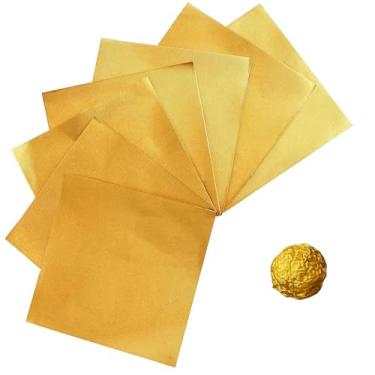 Imagem de 100 peças de embalagens de doces de folha dourada, quadrado pequeno de 9 x 9 cm para confecções de caramelo de chocolate, embalagem de presente DIY, suprimentos de lembrancinhas de casamento e festa