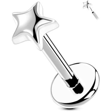 Imagem de OUFER Brincos de labret sem rosca de titânio G23 – Brincos de pino de pressão para Tragus, Helix, Monroe, Conch, Piercing labial – 16G/18G, 6 mm/8 mm, 20g 12mm, Titânio Metal, Zircônia cúbica