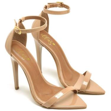 Imagem de Sandália Bico Folha Salto Alto Verniz Nude Ella's, 38, Nude, Feminino