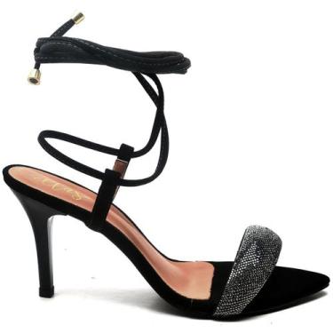 Imagem de Sandália Salto Médio Bico Folha Nobuck Preto Manta Strass - Ella'S, 38