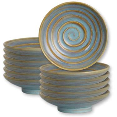 Imagem de Tigelas pequenas de grés Steelite, sopa de porcelana rústica estilo Folio Azores, salada, aperitivos para restaurantes comerciais Foodservice, 18 cm, 5,6 cm de profundidade, 473 g, azul março, 12