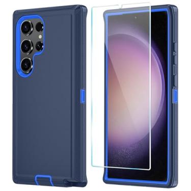 Imagem de ONOLA Capa de celular para Samsung Galaxy S23 Ultra com protetor de tela HD, resistente, à prova de choque e à prova de quedas, capa para celular Galaxy S23 Ultra de 16,8 cm, azul escuro